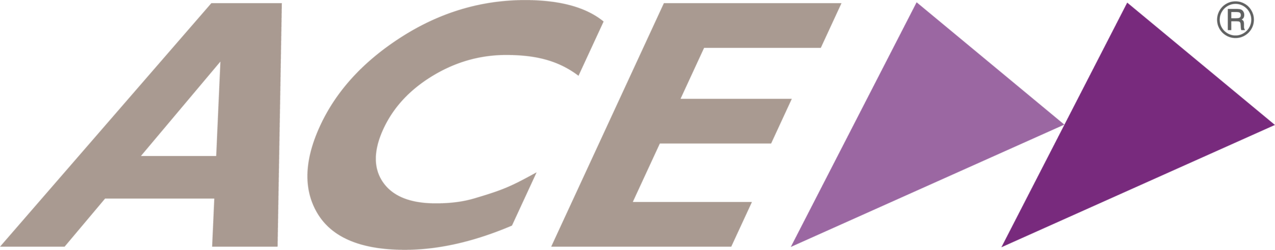 Text logo for the ACE Rail with arrows and colors